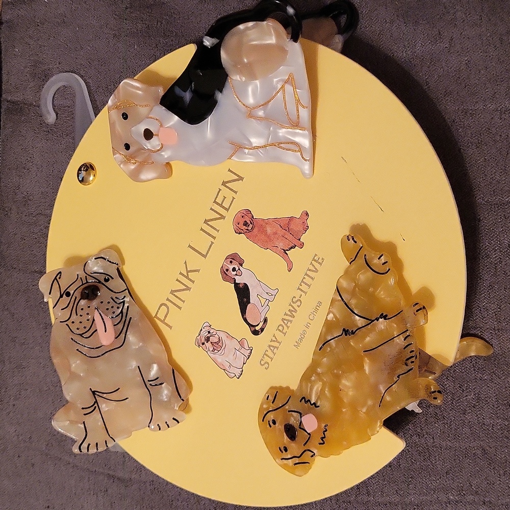 GOLDEN, BULLDOG, BEAGLE hair clips NWT